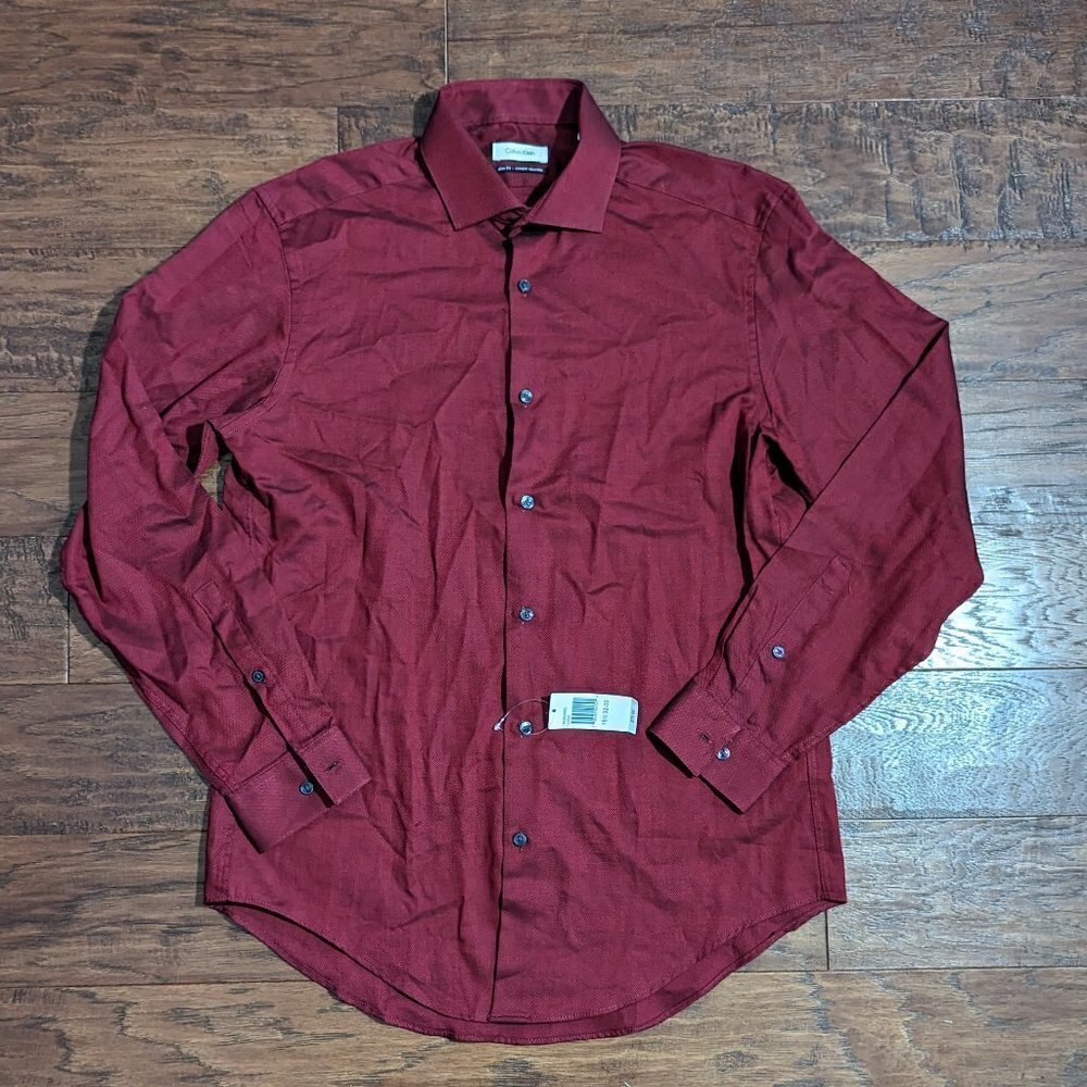 Calvin Klein Dress Shirt Slim Fit Burgundy 15 1/2 32 33